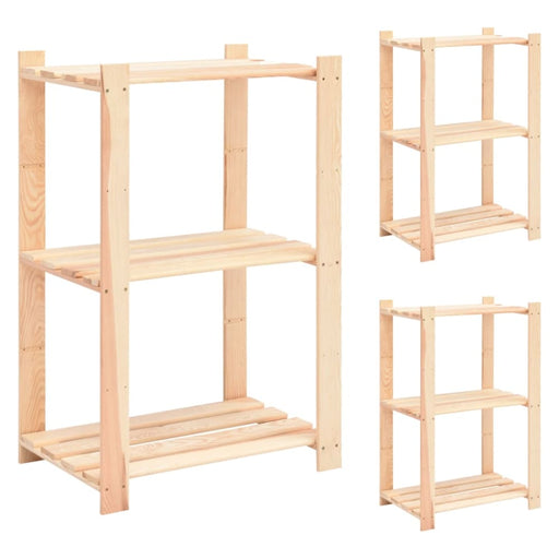 3-tier Storage Racks 3 Pcs 60x38x90 Cm Solid Wood Pine 150