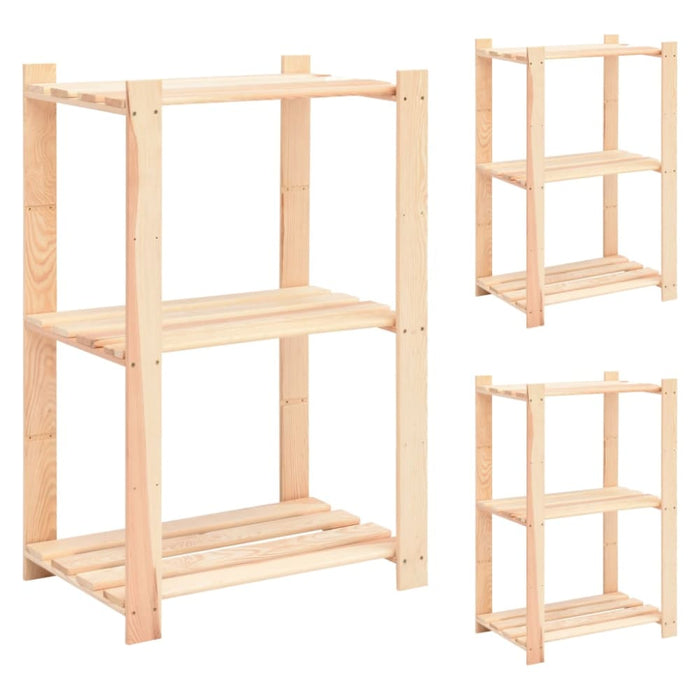 3-tier Storage Racks 3 Pcs 60x38x90 Cm Solid Wood Pine 150