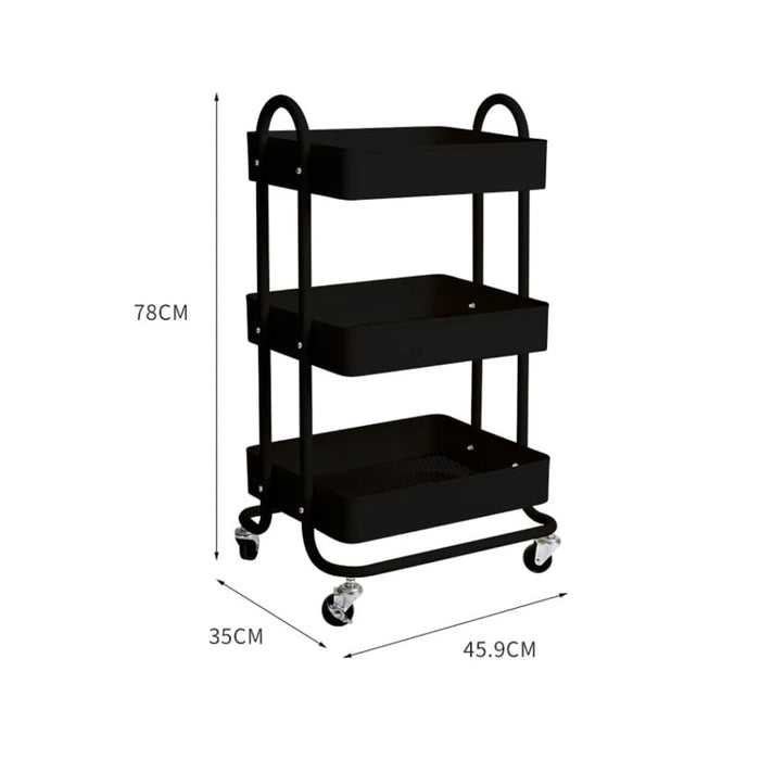 3 Tiers Kitchen Trolley Cart Steel Storage Rack Shelf
