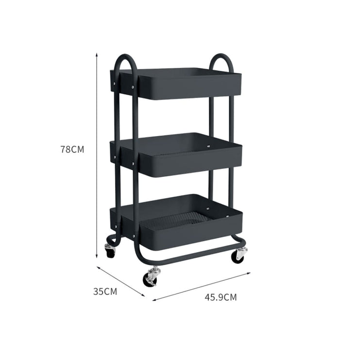 3 Tiers Kitchen Trolley Cart Steel Storage Rack Shelf