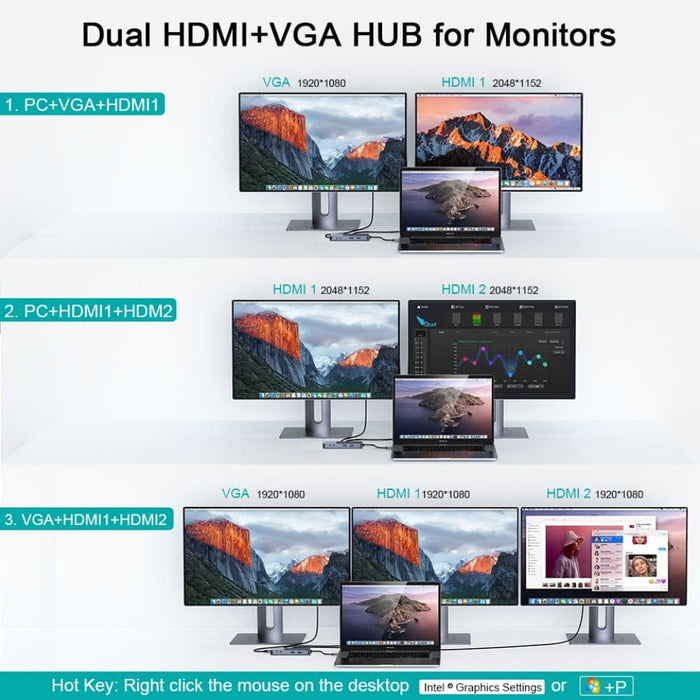 Usb Hub 3.0 Triple Display Dual Hdmi Vga Adapter Splitter