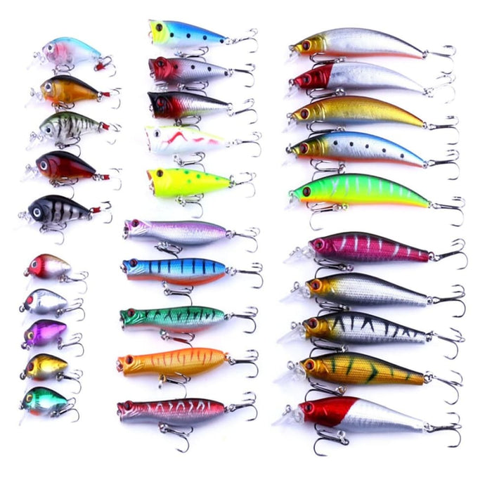 30 Piece Minnow Fishing Lure Set 6 Models Plastic Hard Bait