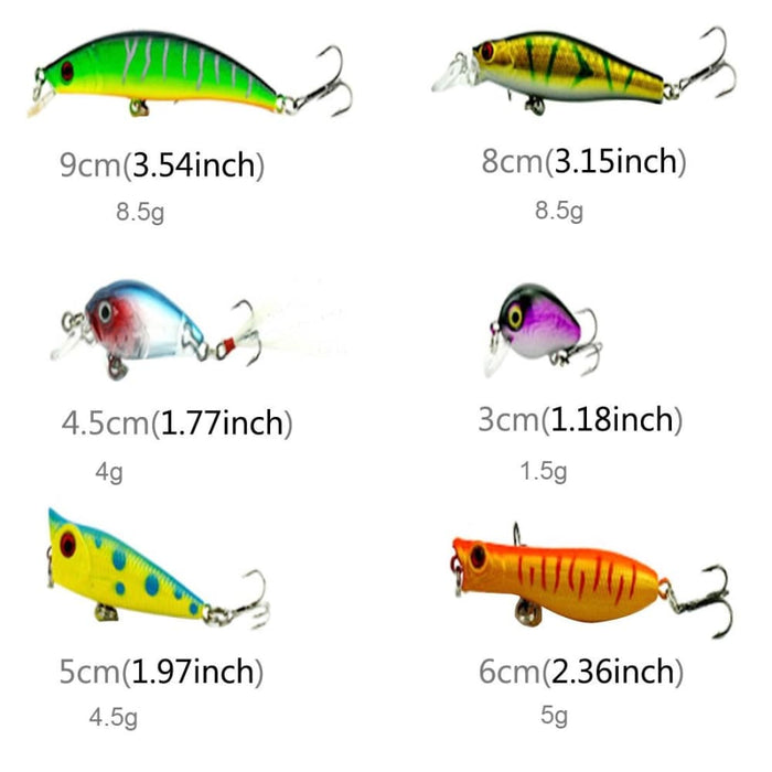 30 Piece Minnow Fishing Lure Set 6 Models Plastic Hard Bait