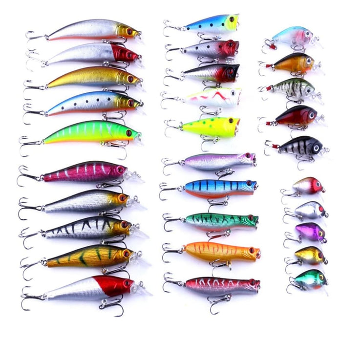 30 Piece Minnow Fishing Lure Set 6 Models Plastic Hard Bait