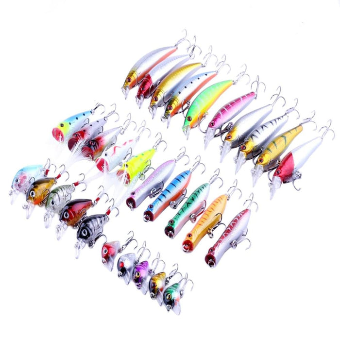 30 Piece Minnow Fishing Lure Set 6 Models Plastic Hard Bait