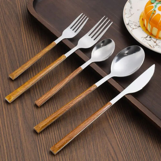 30 Piece Stainless Steel Wooden Handle Cutlery Set