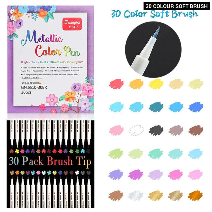30 Soft Brush Metallic Art Markers Card Making Crafts Rock