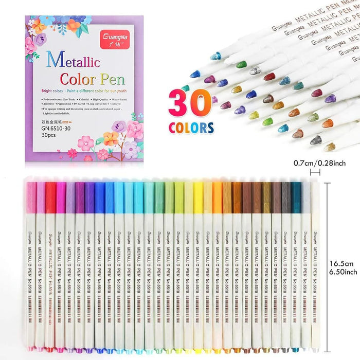 30 Soft Brush Metallic Art Markers Card Making Crafts Rock
