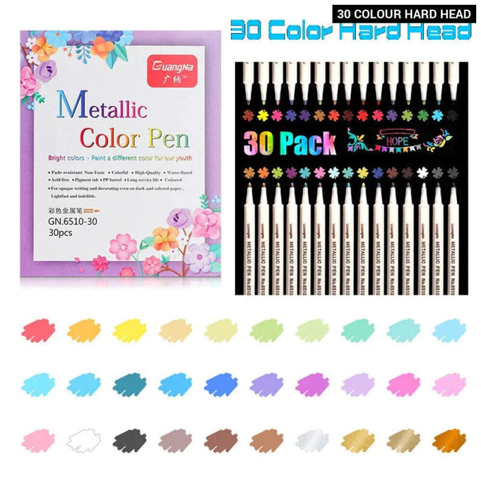 30 Soft Brush Metallic Art Markers Card Making Crafts Rock