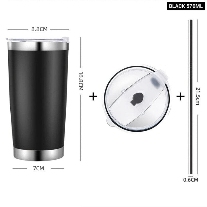 304 Stainless Steel Car Water Cup with Lid and Straw