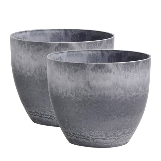 2x 32cm Weathered Grey Round Resin Plant Flower Pot In