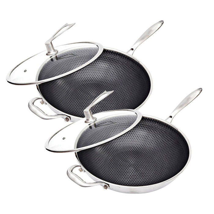 2x 34cm Stainless Steel Tri-ply Frying Cooking Fry Pan