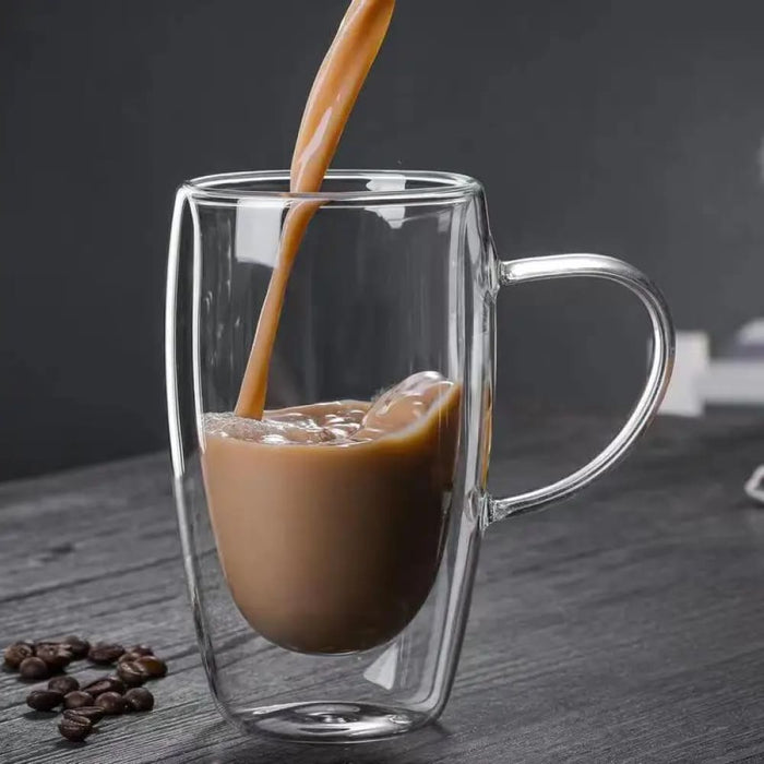 350ml Double Glass Coffee Cup With Handle