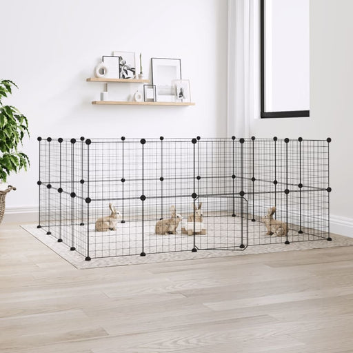 36-panel Pet Cage with Door Black 35x35 Cm Steel Tooabtk