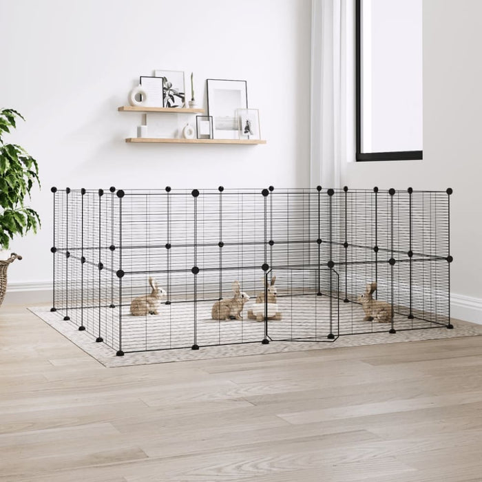 36-panel Pet Cage With Door Black 35x35 Cm Steel Tooabap