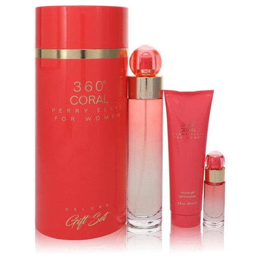 360 Coral Gift Set by Perry Ellis for Women - 3.4 Oz + .25