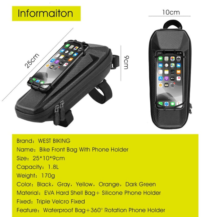 360 Degree Rotation Multifunctional Bicycle Bag with Phone