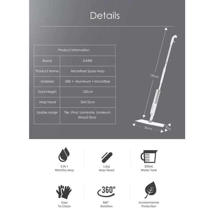 360 Degree Spray Floor Mop with Reusable Microfiber Pads