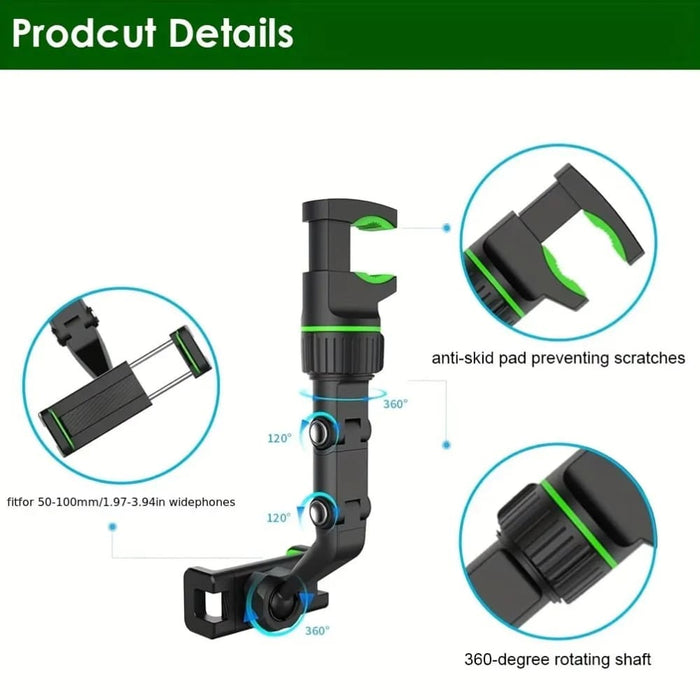 360 Rotatable Rearview Mirror Phone Holder