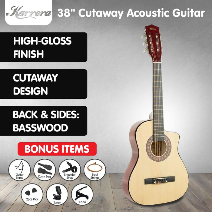 38in Pro Cutaway Acoustic Guitar with Bag - Natural