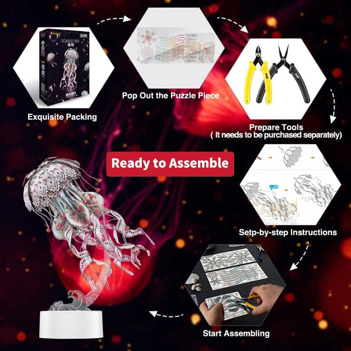 3d Puzzles Metal Model Colourful Jellyfish Building Kits