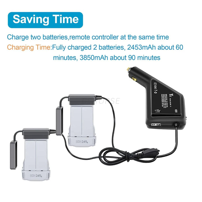 3in1 Car Charger for Dji Mini 4 3 Pro Air Dual Battery