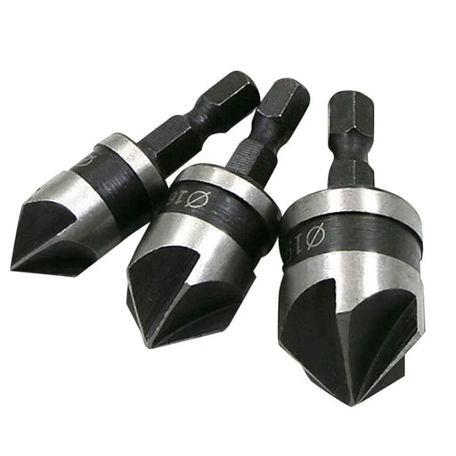3pc 90 Hex Shank 5 Blade Countersink Set 12/16/19mm