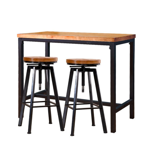 3pc Industrial Pub Table Bar Stools Wood Chair Set Home