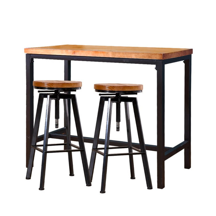 3pc Industrial Pub Table Bar Stools Wood Chair Set Home
