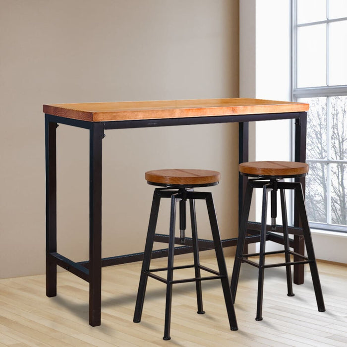 3pc Industrial Pub Table Bar Stools Wood Chair Set Home