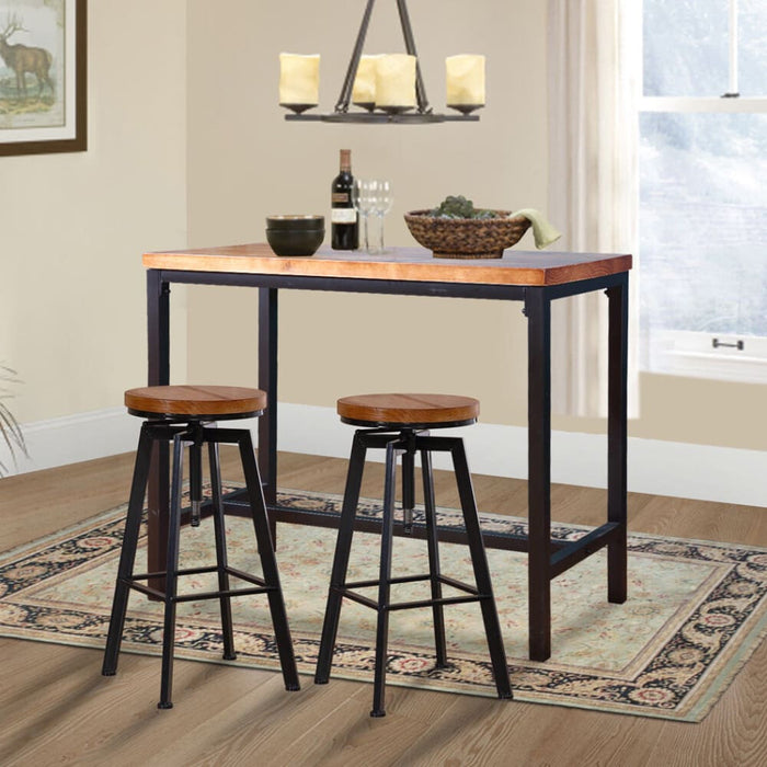 3pc Industrial Pub Table Bar Stools Wood Chair Set Home