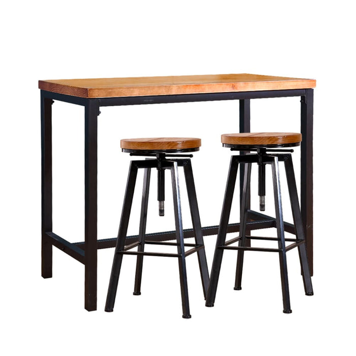 3pc Industrial Pub Table Bar Stools Wood Chair Set Home