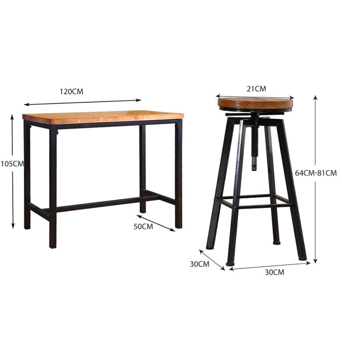 3pc Industrial Pub Table Bar Stools Wood Chair Set Home