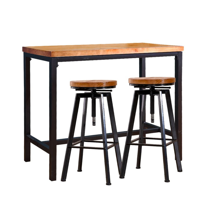 3pc Industrial Pub Table Bar Stools Wood Chair Set Home