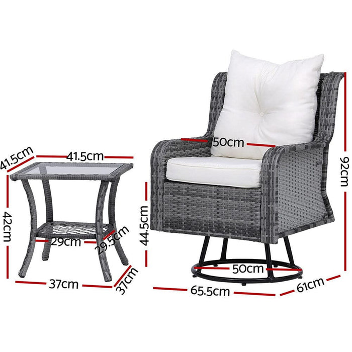 3pc Outdoor Furniture Bistro Set Lounge Wicker Swivel