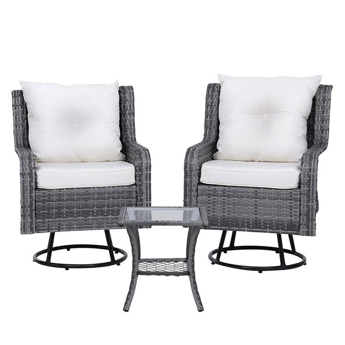 3pc Outdoor Furniture Bistro Set Lounge Wicker Swivel