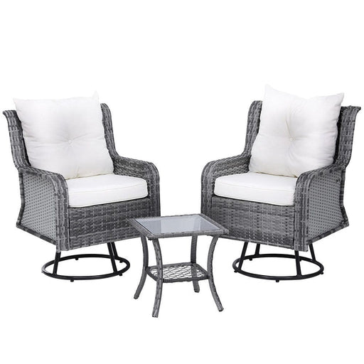 3pc Outdoor Furniture Bistro Set Lounge Wicker Swivel