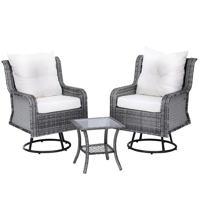 3pc Outdoor Furniture Bistro Set Lounge Wicker Swivel