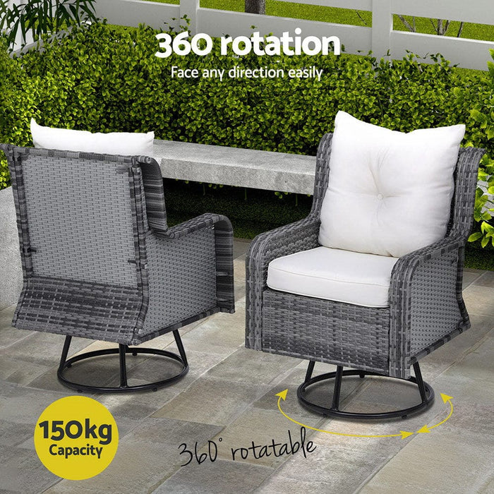 3pc Outdoor Furniture Bistro Set Lounge Wicker Swivel