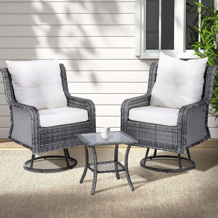 3pc Outdoor Furniture Bistro Set Lounge Wicker Swivel