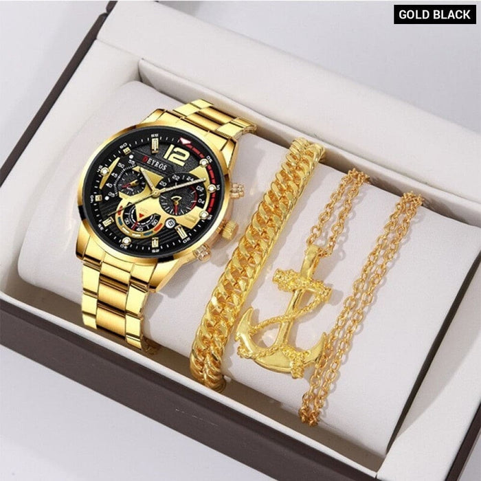 3pcs Set Fashion Mens Business Watches Male Casual