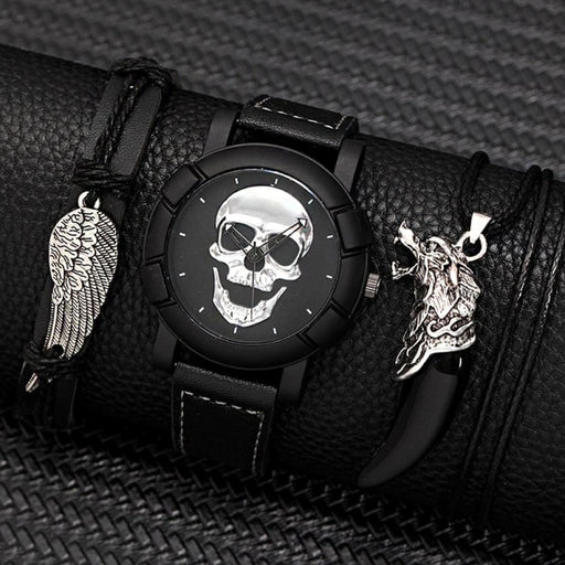 3pcs Set Fashion Mens Skull Watches Classic Men Business