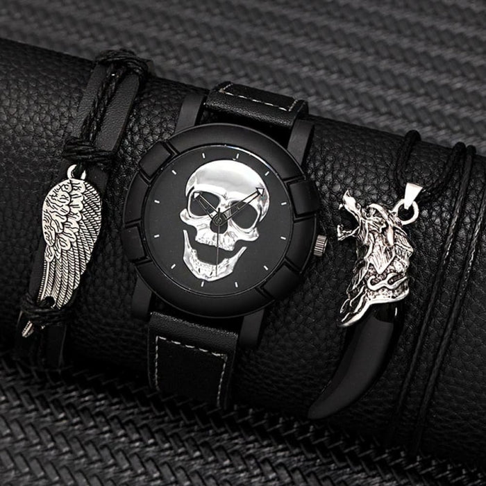 3pcs Set Fashion Mens Skull Watches Classic Men Business