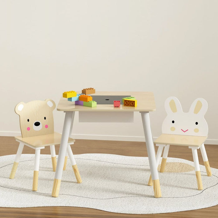 3pcs Kids Table and Chairs Set Activity Desk Chalkboard Toy