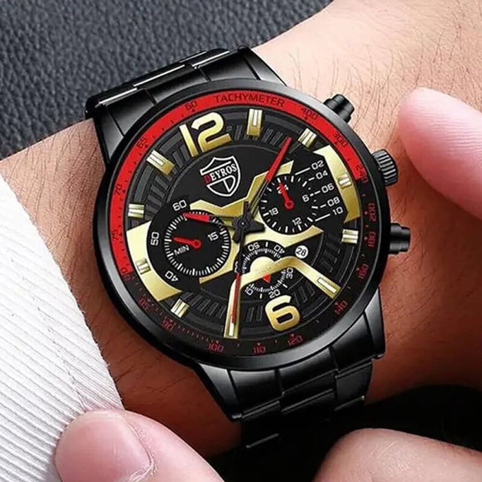 3pcs Luxury Fashion Mens Watches for Men Necklace Bracelet