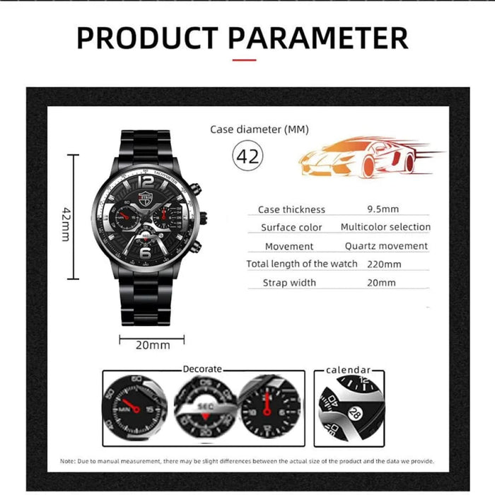 3pcs Luxury Fashion Mens Watches for Men Necklace Bracelet