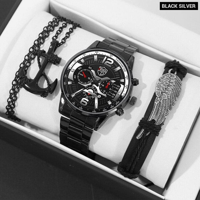 3pcs Luxury Fashion Mens Watches for Men Necklace Bracelet