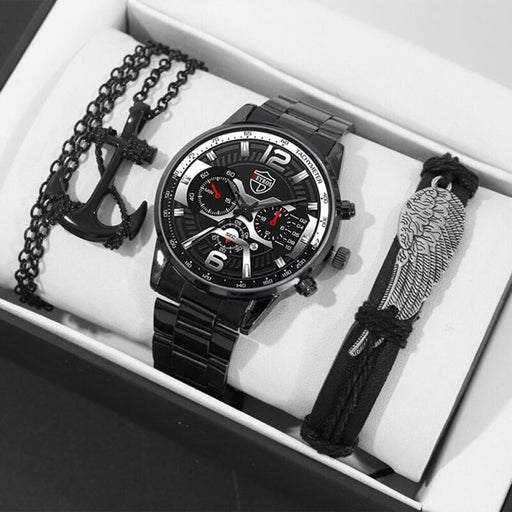 3pcs Luxury Fashion Mens Watches for Men Necklace Bracelet