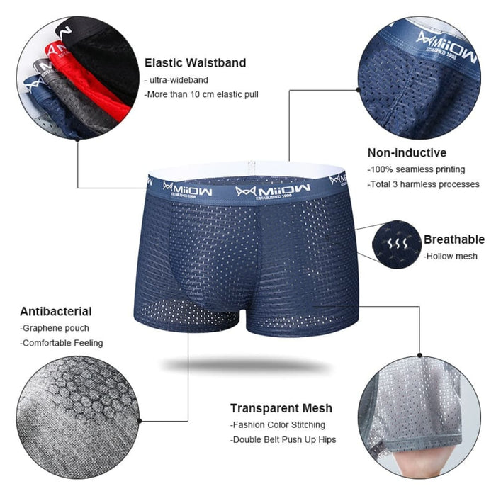 3pcs Mesh Men Boxer Underwear Graphene Antibacterial Ice