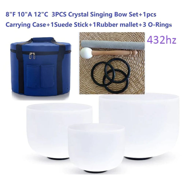 Set of 3pcs 8’a 10’f 12’c Note Quartz Crystal Singing Bowl